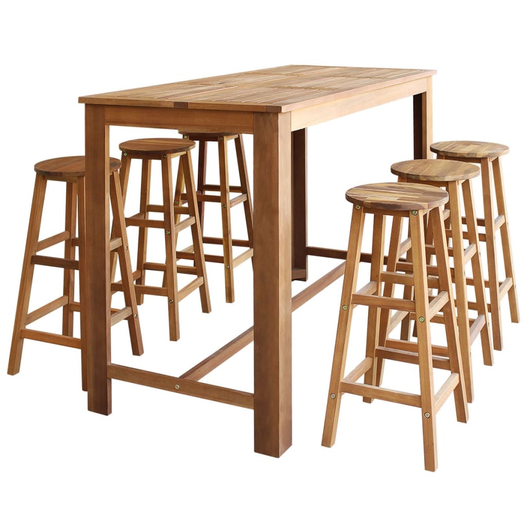 Image of vidaXL Bar Table and Stool Set 7 Pieces Solid Acacia Wood
