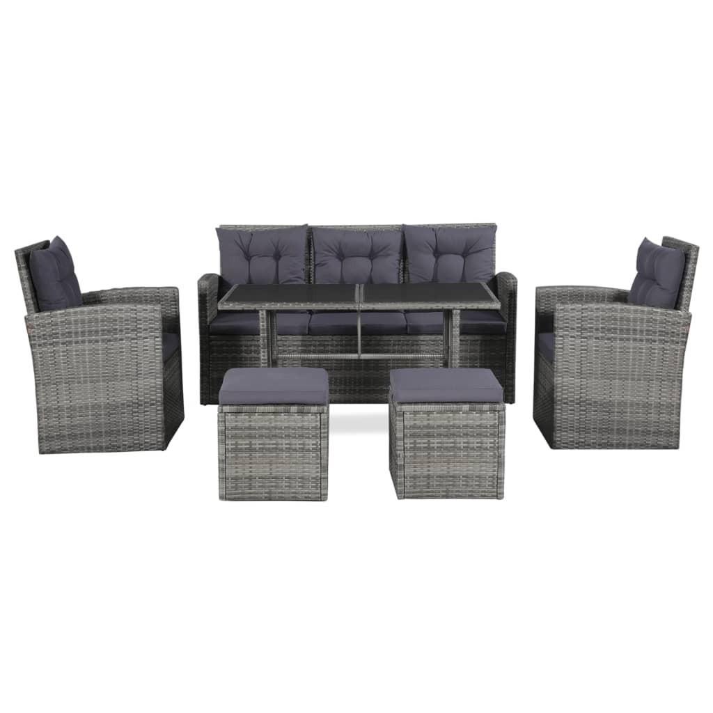 

vidaXL 6-delige Loungeset met kussens poly rattan grijs