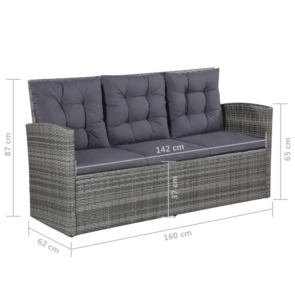 Zestaw wypoczynkowy Polirattanowy - 1 sofa 3-osobowa, 2 fotele, 1 stół, 2 podnóżki, poduszki