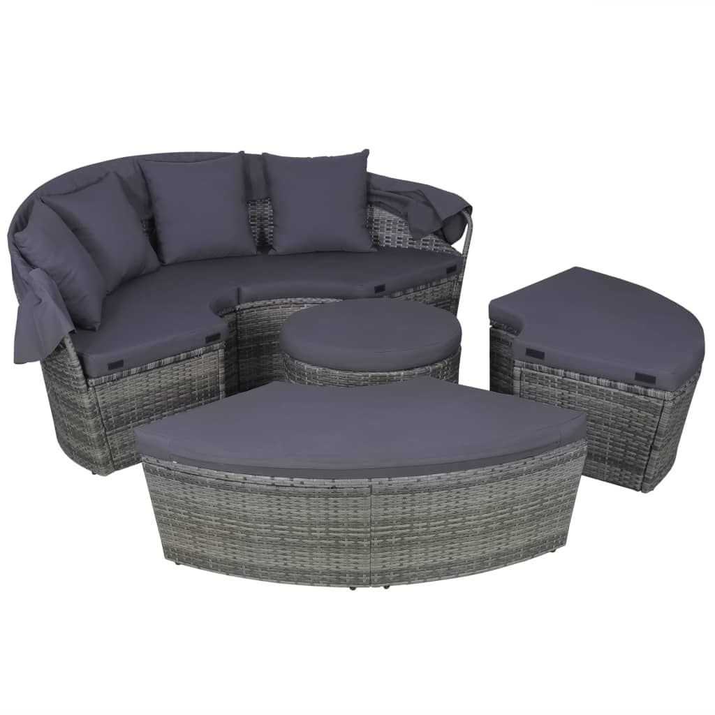 

vidaXL 4-delige Loungeset met kussens poly rattan grijs