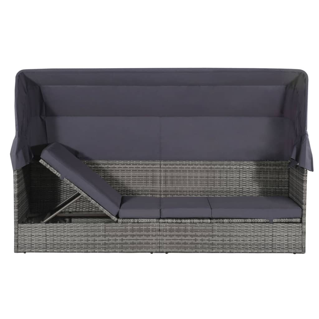 Thumbnail - vidaXL Gartenbett mit Baldachin Grau 205×62 cm Poly Rattan