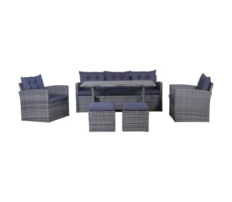 vidaXL Salon de jardin 6 pcs avec coussins Résine tressée Gris foncé