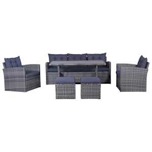 vidaXL Sodo poilsio baldų kompl. su pag., 6d., tams, pilk. sp., polir.