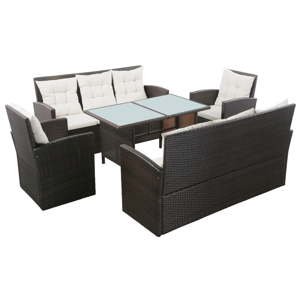 vidaXL 5-tlg. Garten-Lounge-Set mit Auflagen Poly Rattan Braun