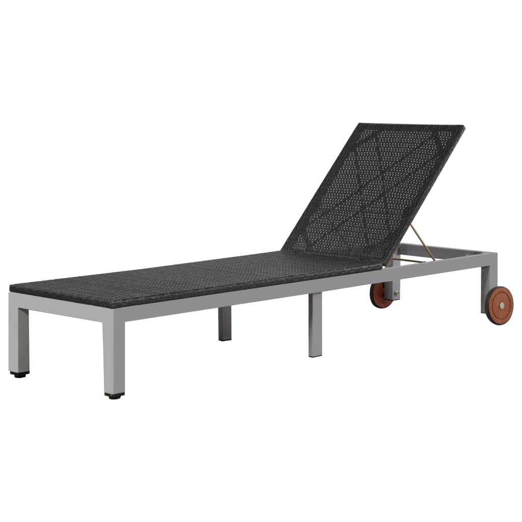 vidaXL Chaise longue avec roues Résine tressée Noir