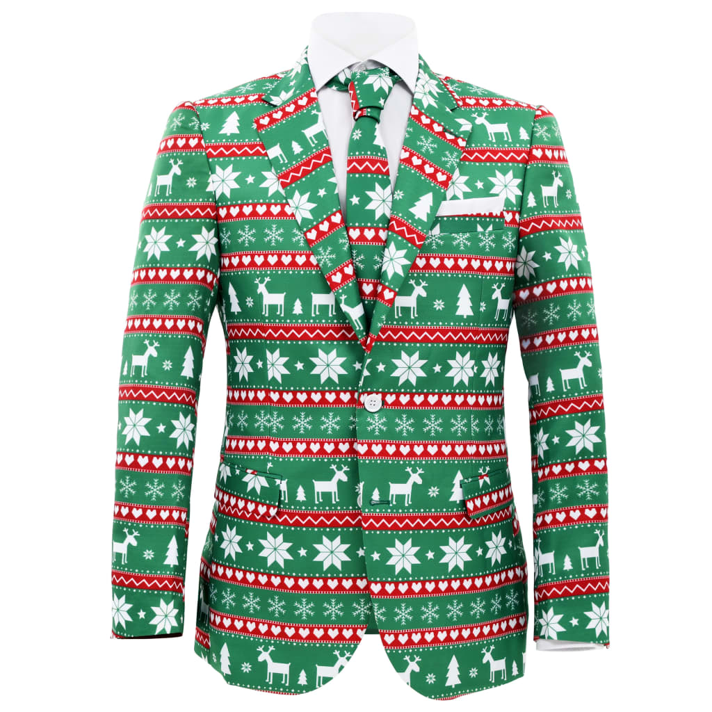 vidaXL 2-osainen miesten joulupuku solmiolla koko 46 juhlavan vihreä