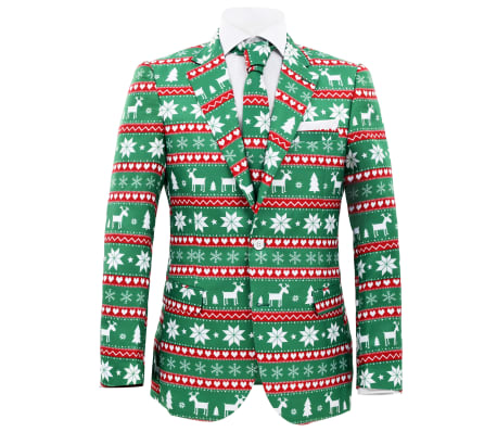 vidaXL 2 Piece Men's Christmas Suit with Tie Size 52 Festive Green