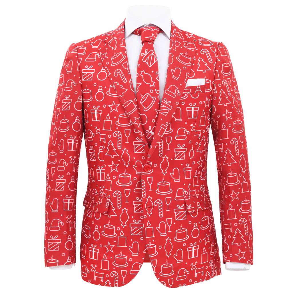 vidaXL jakkesæt i 2 dele med slips juledesign gaver str. 46 rød