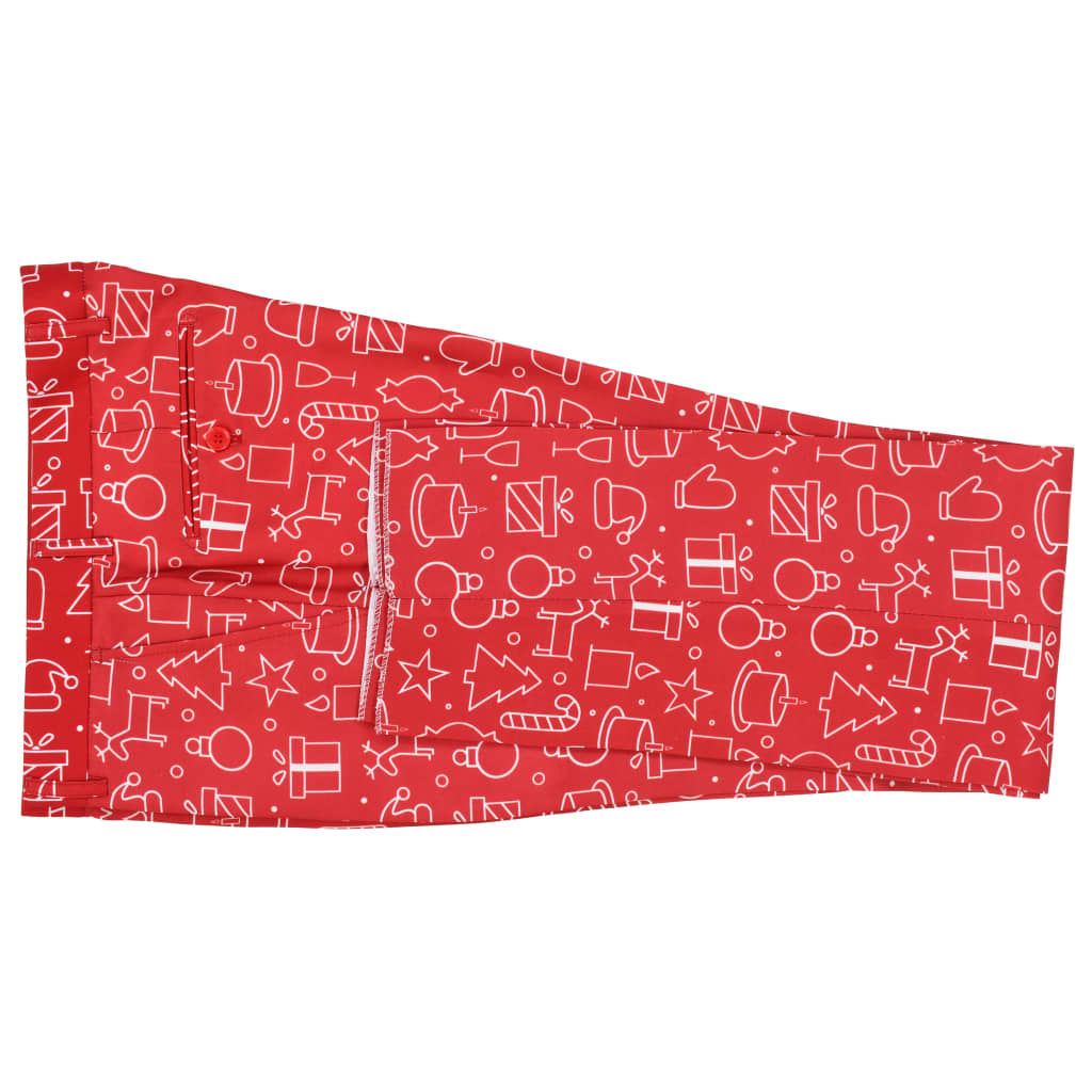 48-as méretű piros kétrészes karácsonyi öltöny nyakkendővel 