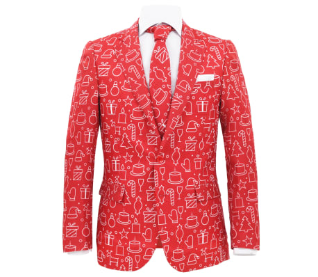 vidaXL jakkesæt i 2 dele med slips juledesign gaver str. 52 rød