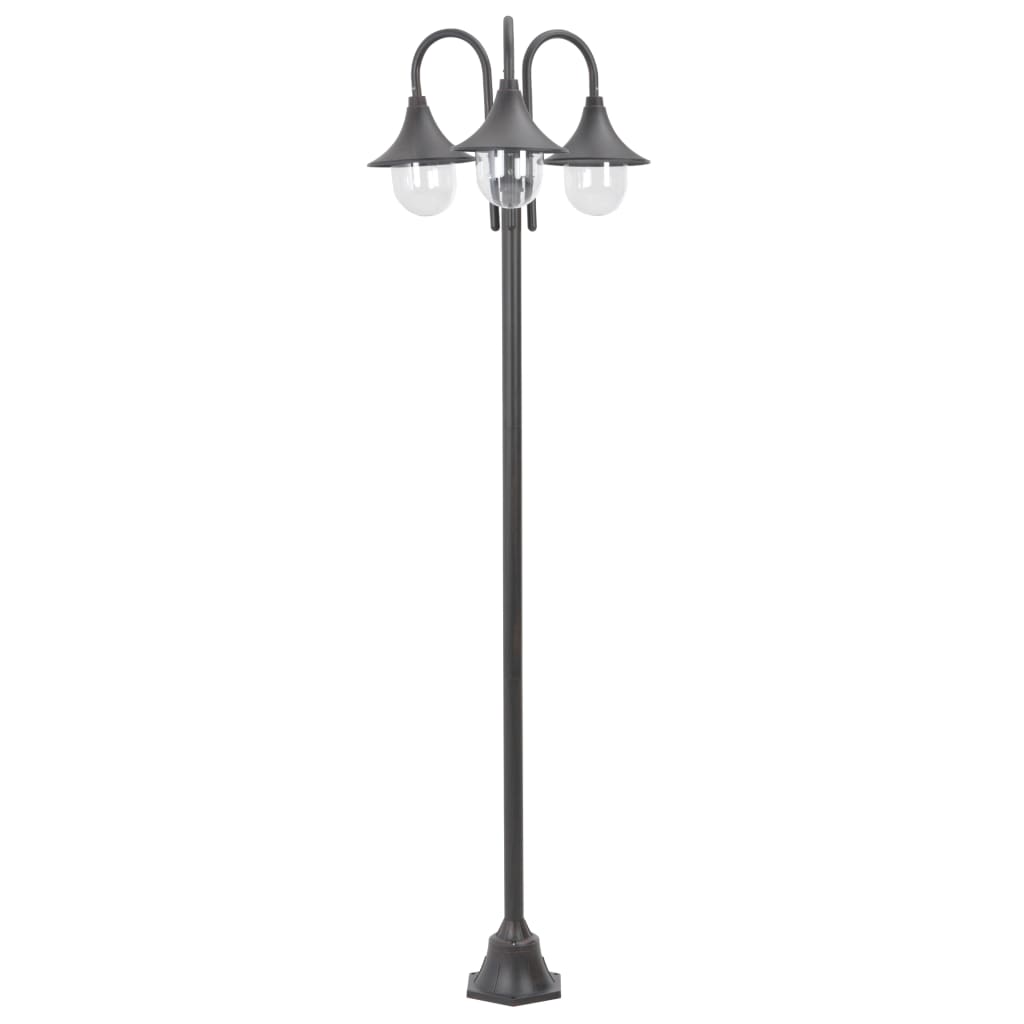 Zahradní sloupová lampa 3 ramena E27 220 cm hliník bronzová