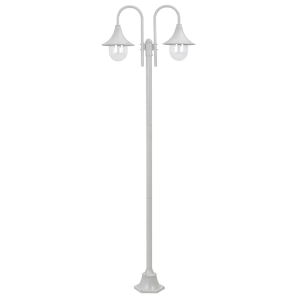 vidaXL aialatern, E27 220 cm, alumiinium, kahe laternaga, valge