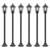 vidaXL Lampioni da Giardino 6pz E27 110 cm Alluminio Verde Scuro