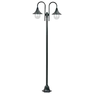 Zahradní sloupová lampa 2 ramena E27 220 cm hliník tmavě zelená - obrázek 1