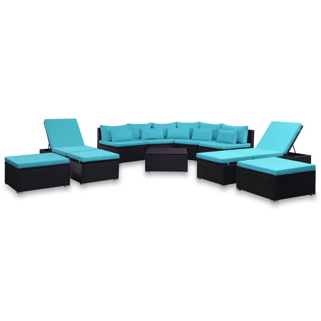 

vidaXL 9-delige Loungeset met kussens poly rattan blauw