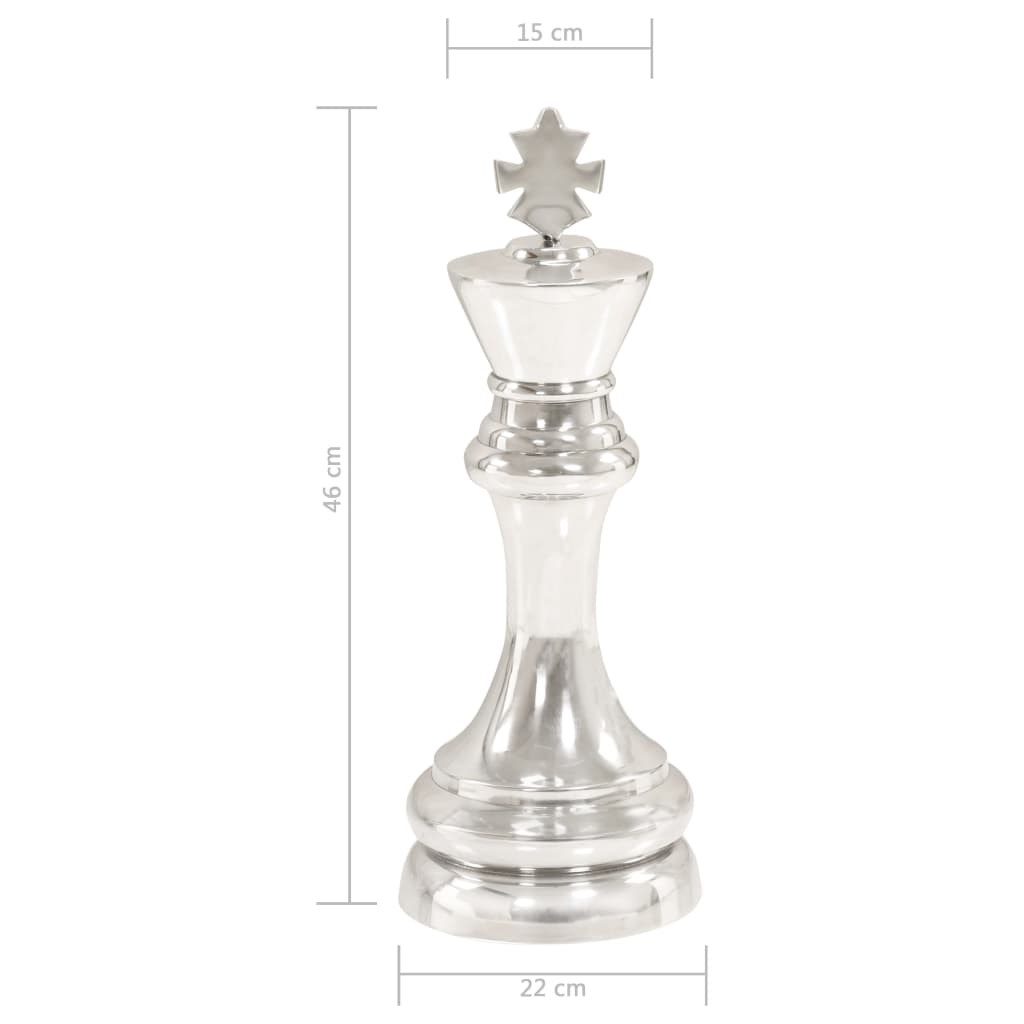 Ezüstszínű tömör alumínium sakk király szobor 46 cm 