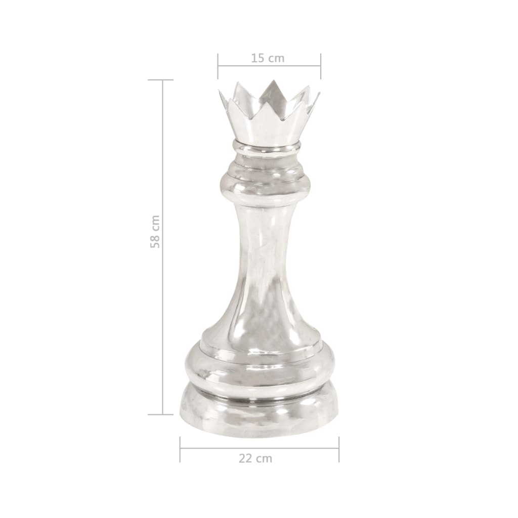 Ezüstszínű tömör alumínium királynő sakkszobor 58 cm 