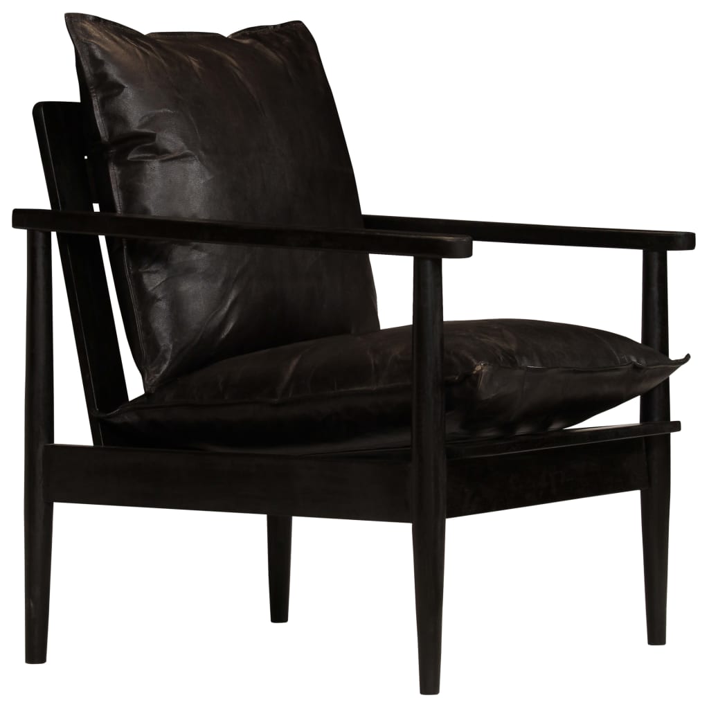 

vidaXL Armchair Black Real Leather with Acacia Wood
