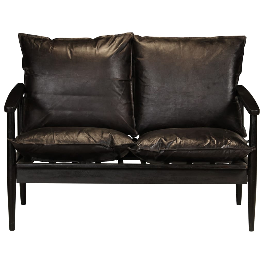 vidaXL 2-sitssoffa i äkta läder med akaciaträ svart