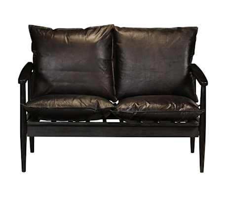vidaXL Dvivietė sofa, tikra oda ir akacijos mediena, juoda