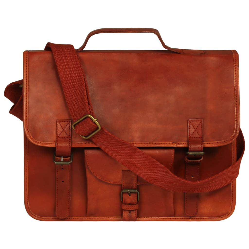 vidaXL Laptop Bag Real Leather Tan