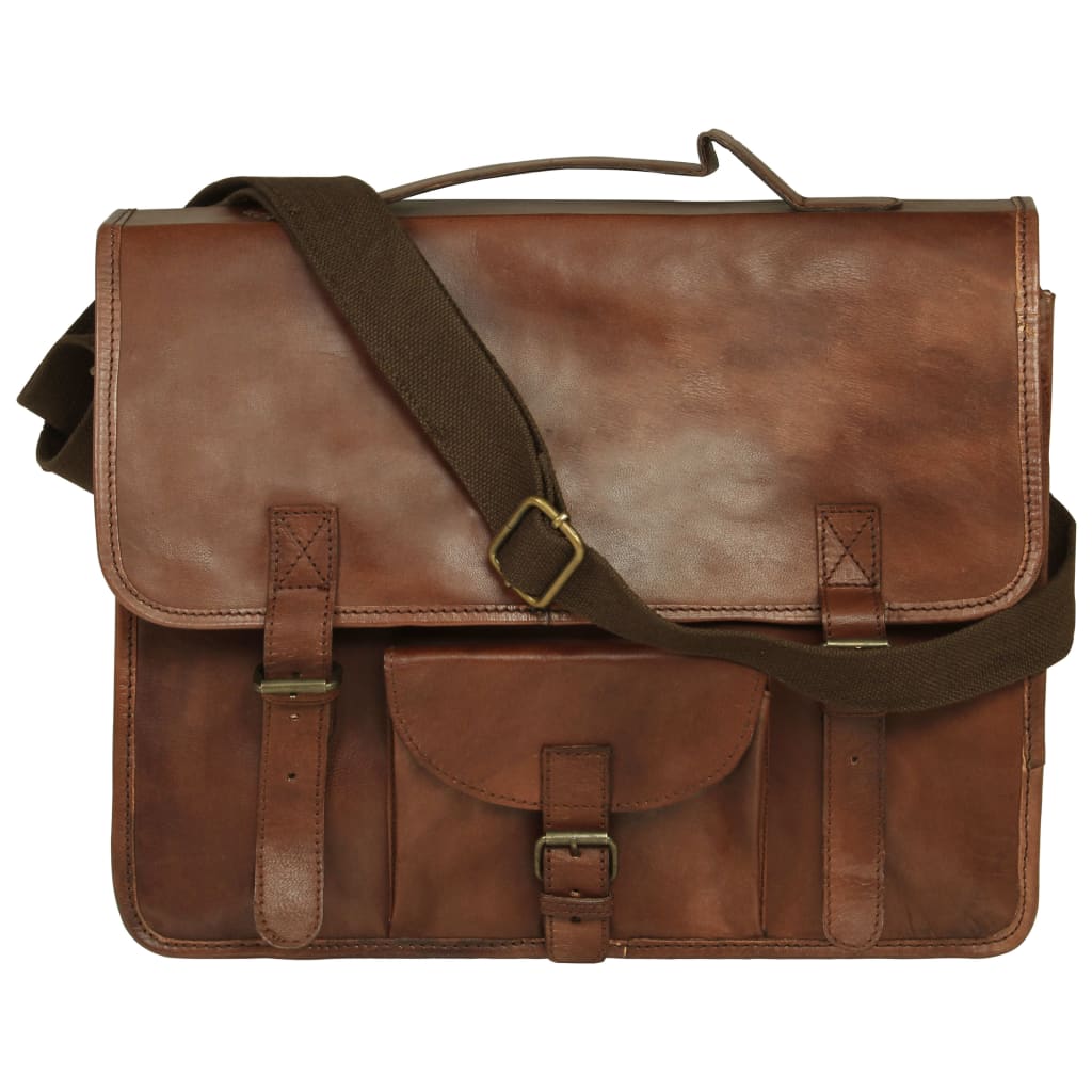 vidaXL Laptop Bag Real Leather Brown