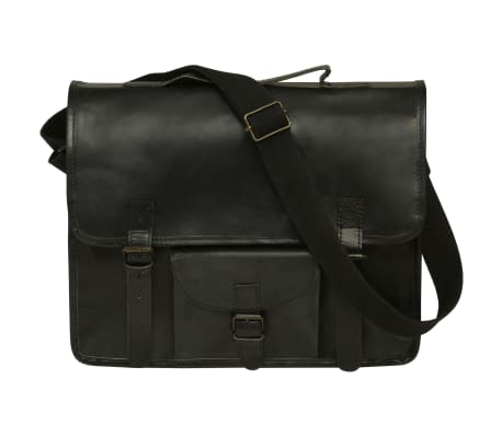 vidaXL Laptop Bag Real Leather Black