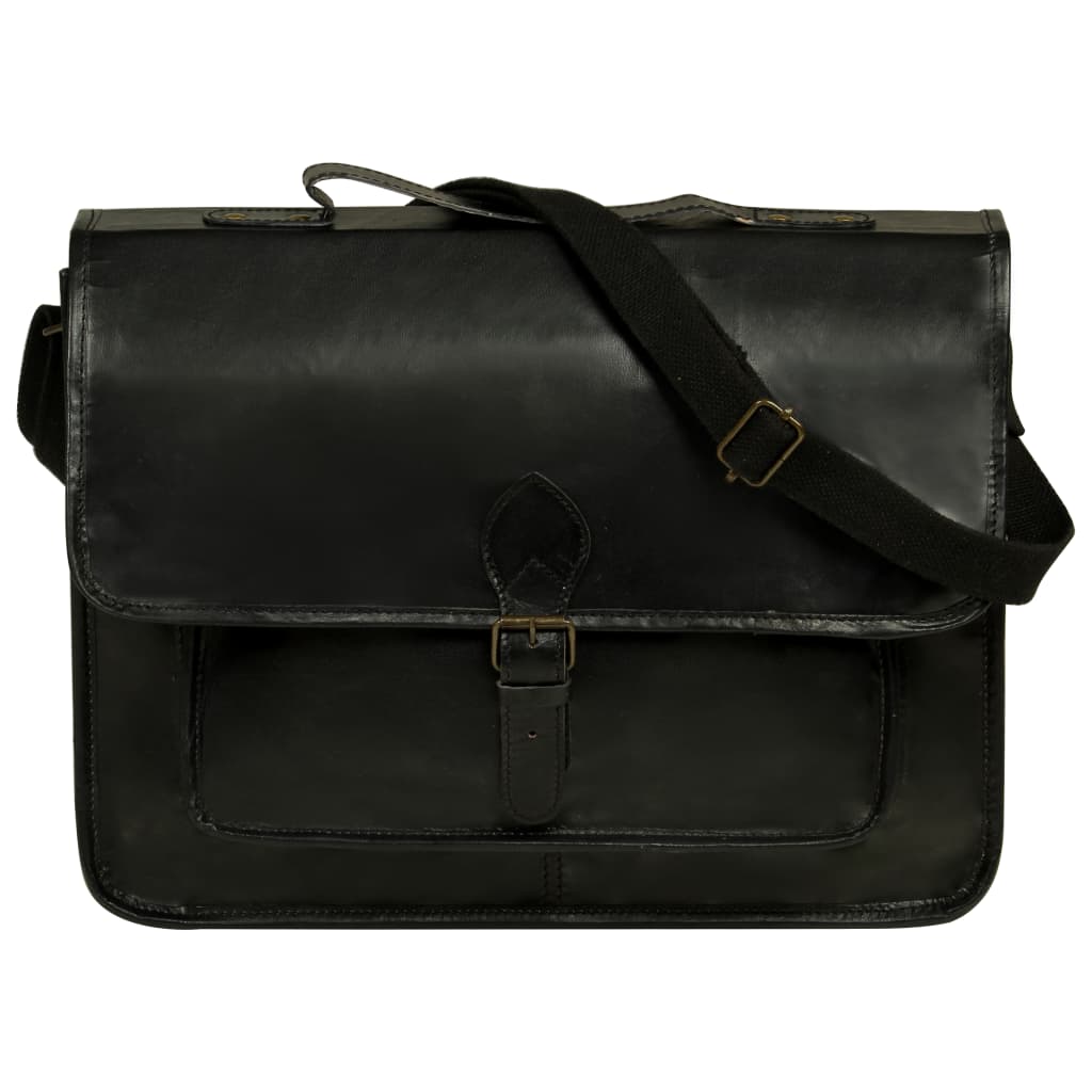 vidaXL Laptop Bag Real Leather Black