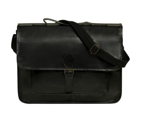 vidaXL Laptop Bag Real Leather Black