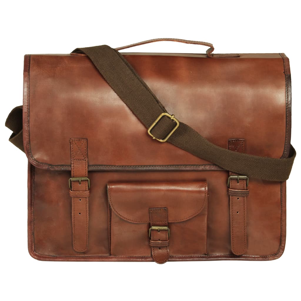 vidaXL Laptop Bag Real Leather Brown