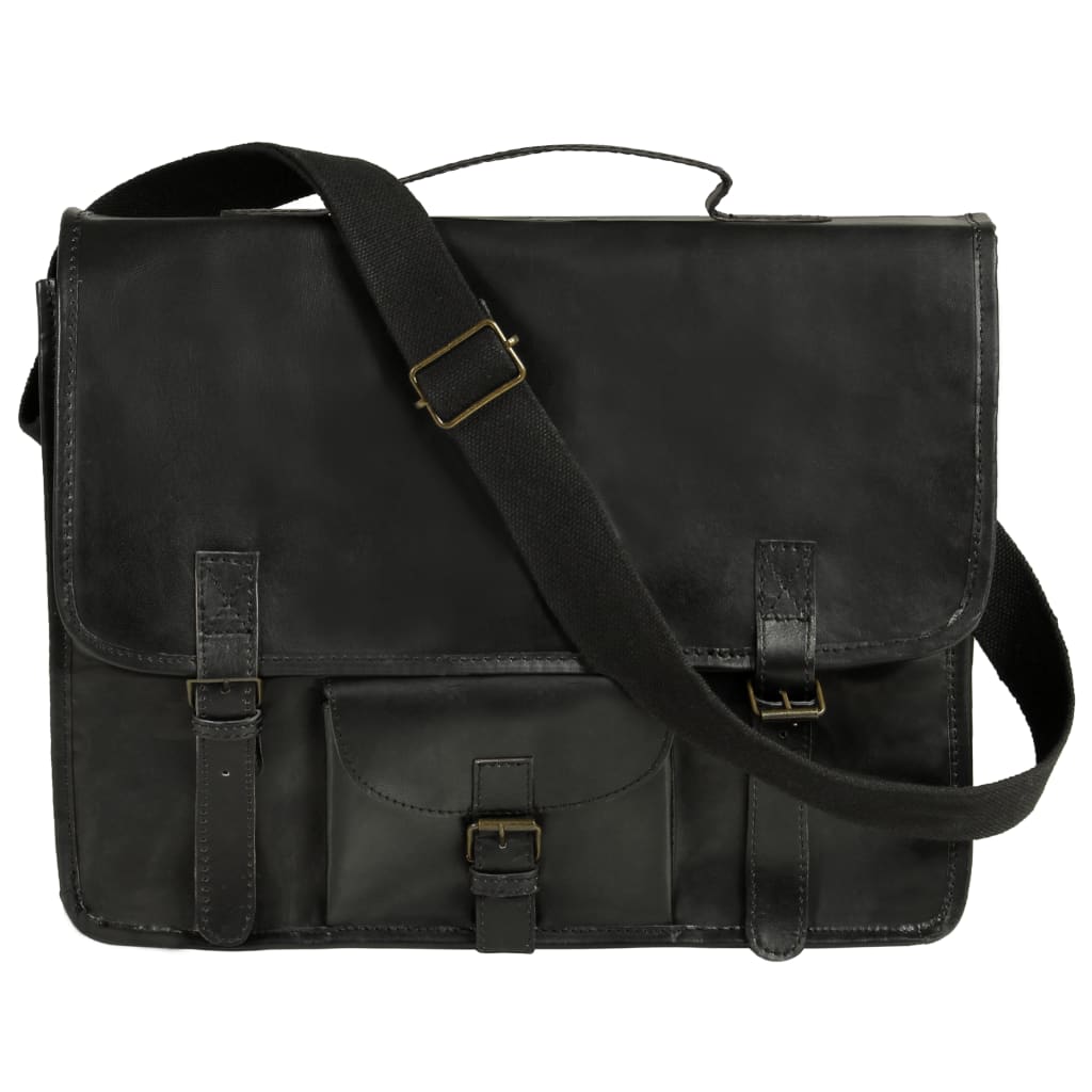 vidaXL Laptop Bag Real Leather Black