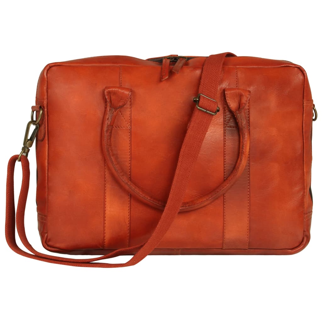 vidaXL Zippered Laptop Bag Real Leather Tan