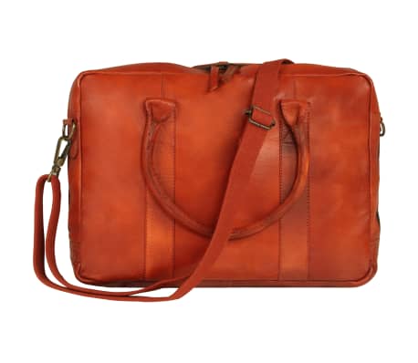 vidaXL Zippered Laptop Bag Real Leather Tan