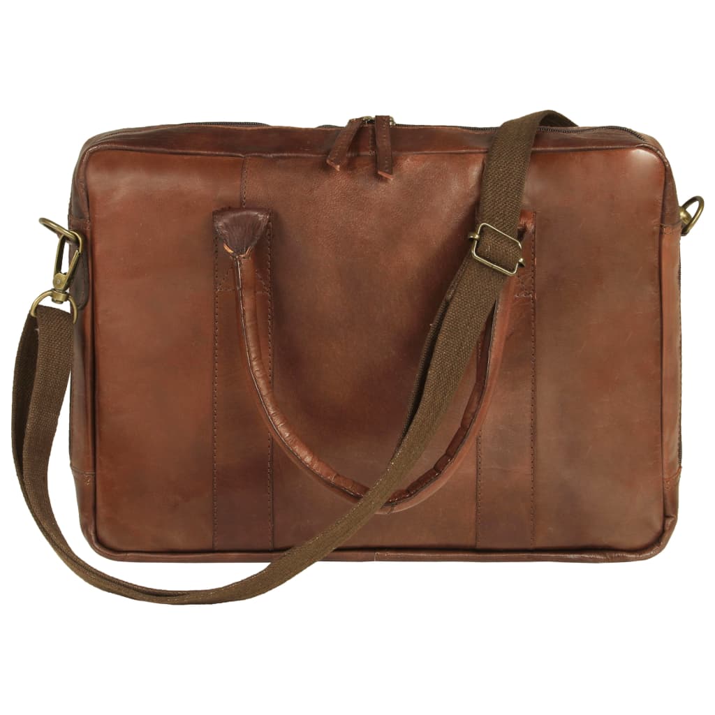 vidaXL Zippered Laptop Bag Real Leather Brown