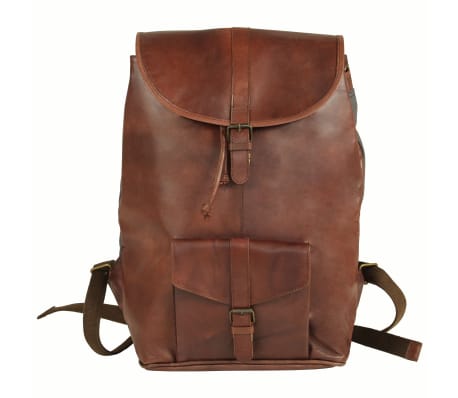 vidaXL Backpack Real Leather Brown