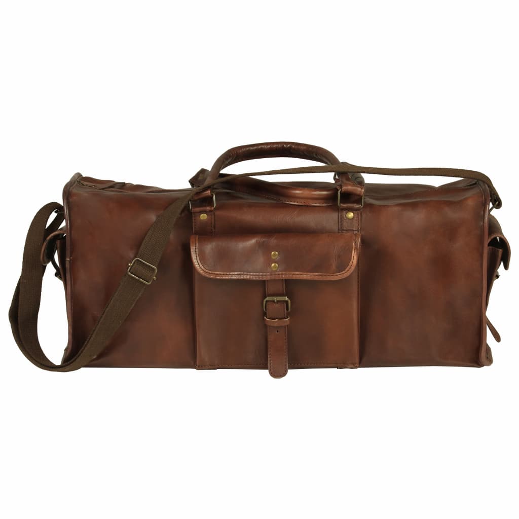 vidaXL Duffel Bag Real Leather Brown