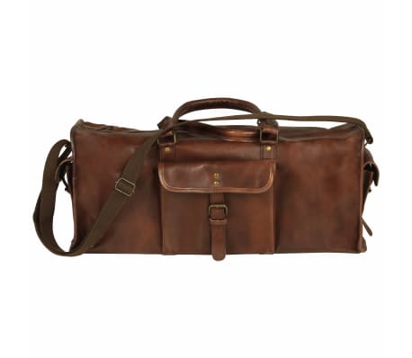 vidaXL Duffel Bag Real Leather Brown