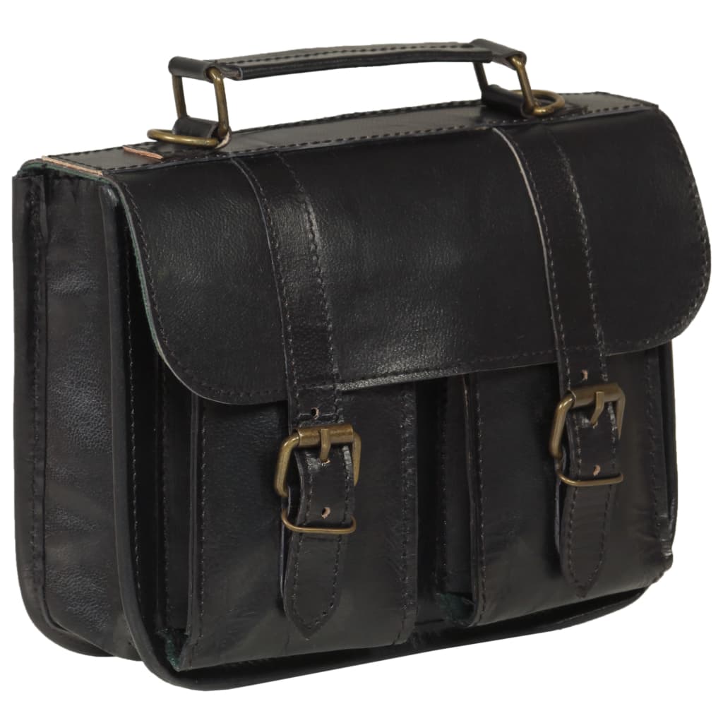 vidaXL Satchel Bag Real Leather Black