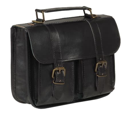 vidaXL Satchel Bag Real Leather Black
