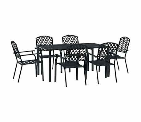 vidaXL Juego de comedor de jardín 7 piezas de acero negro | vidaXL.es