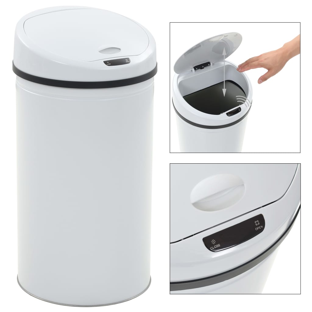 vidaXL Sensor Dustbin 42 L White