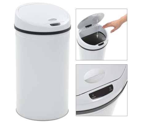 vidaXL Cubo de basura con sensor 42 L blanco