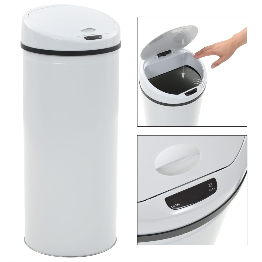 vidaXL Caixote do lixo com sensor 62 L branco