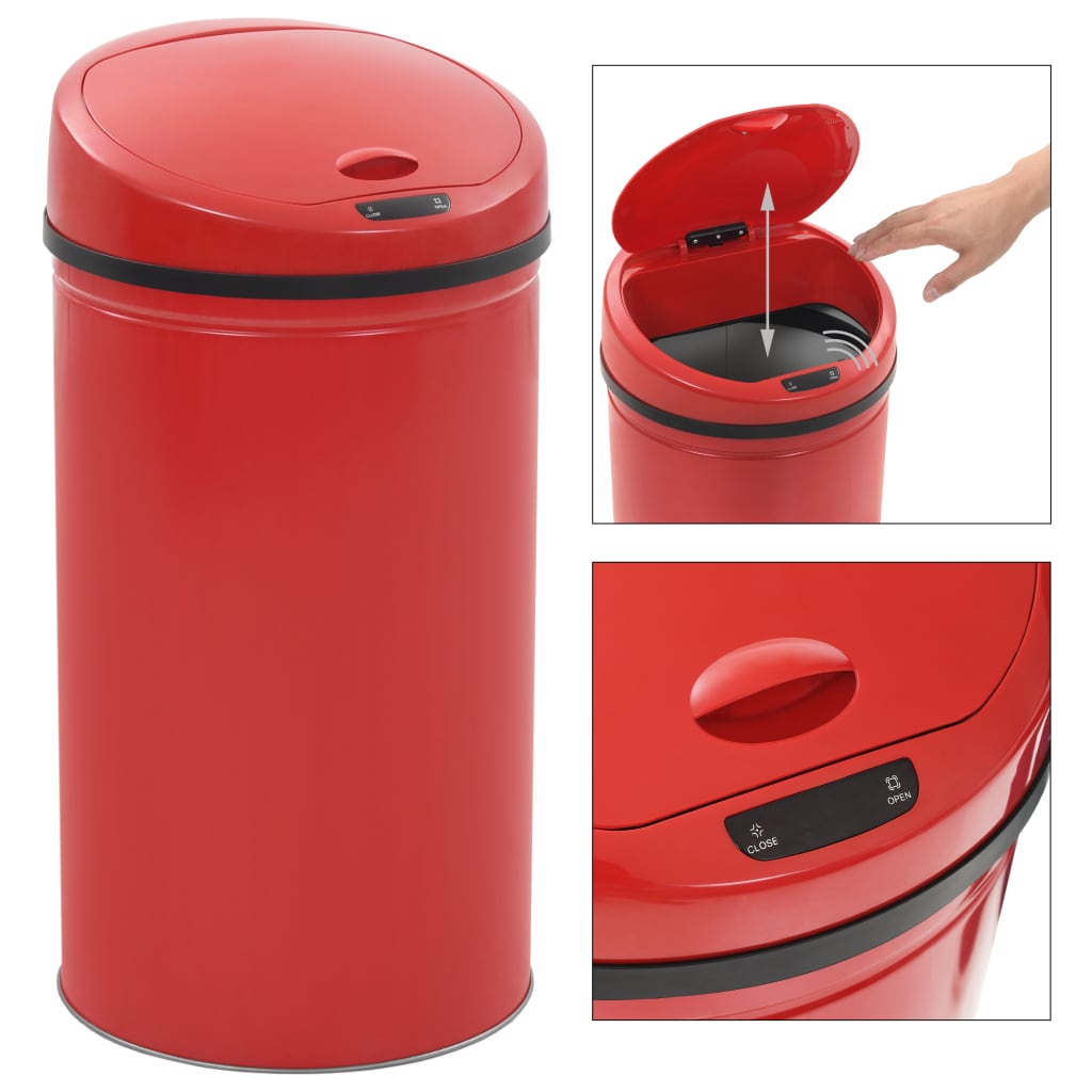 vidaXL Caixote do lixo com sensor 42 L vermelho