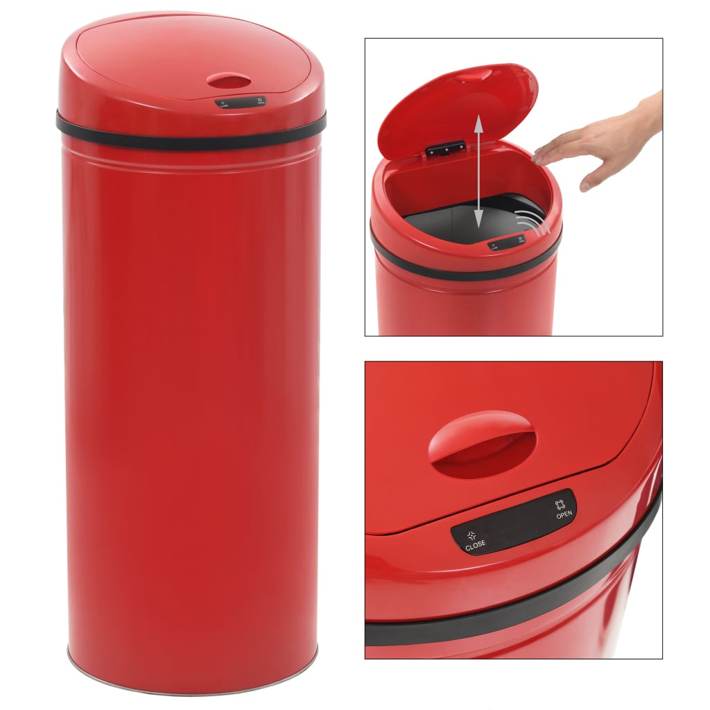 vidaXL Coș de gunoi cu senzor, 62 L, roșu