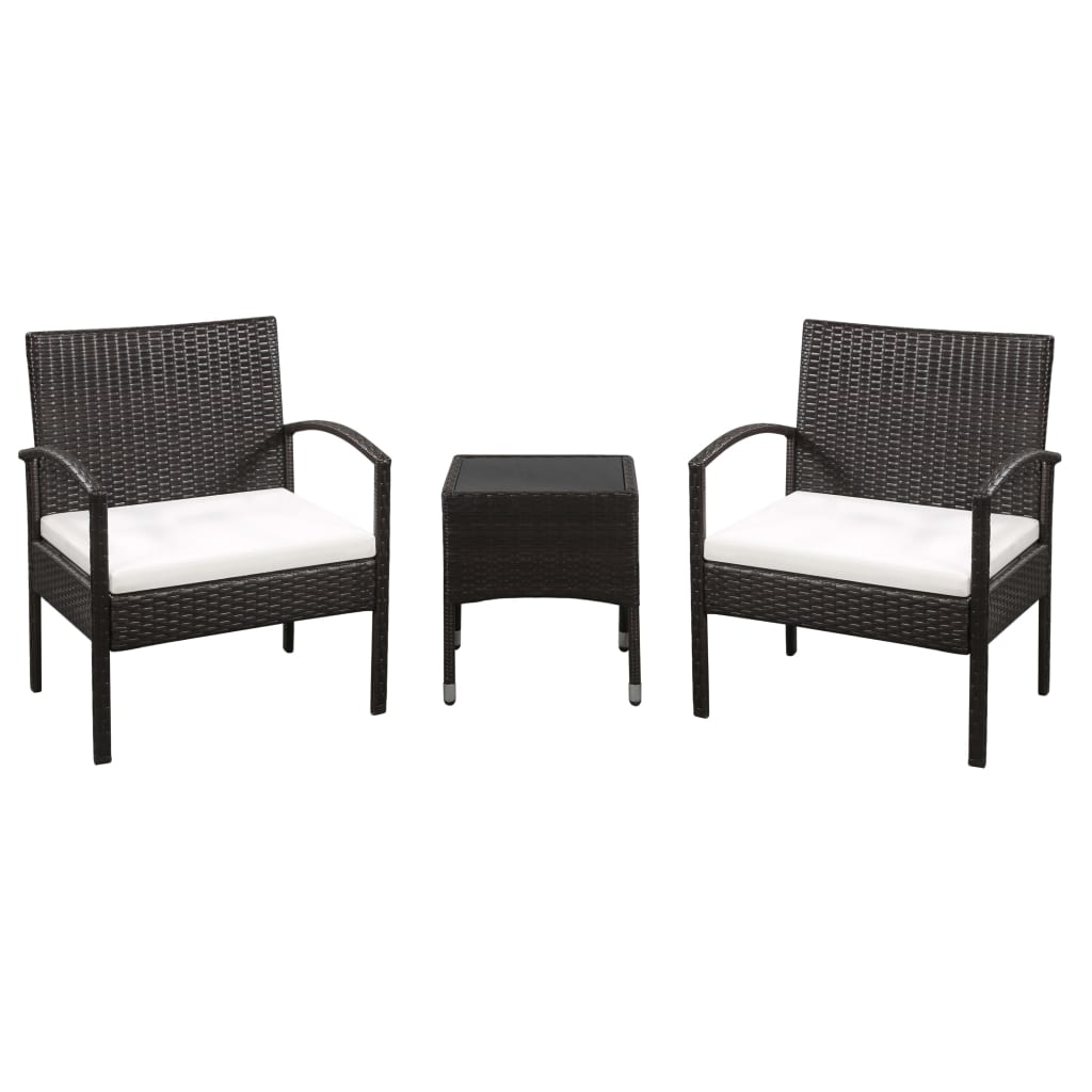 vidaXL Set mobilier bistro cu perne, 3 piese, maro, poliratan  title=vidaXL Set mobilier bistro cu perne, 3 piese, maro, poliratan 