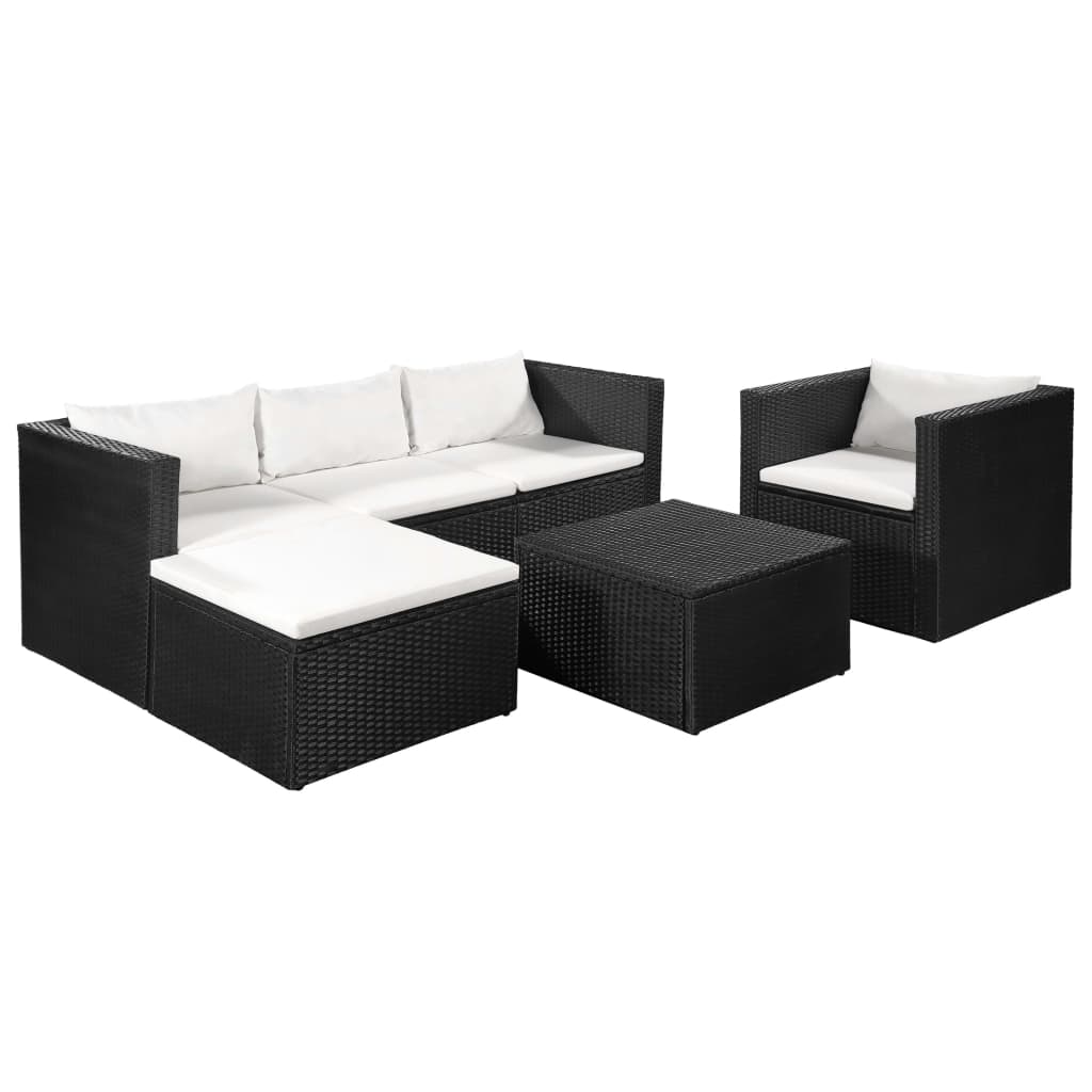 TopSellers-Garden Lounge Set - Black & White Poly Rattan Outdoor Comfort