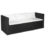 vidaXL Sofá de 3 lugares em vime 180x70x66 cm preto e branco nata