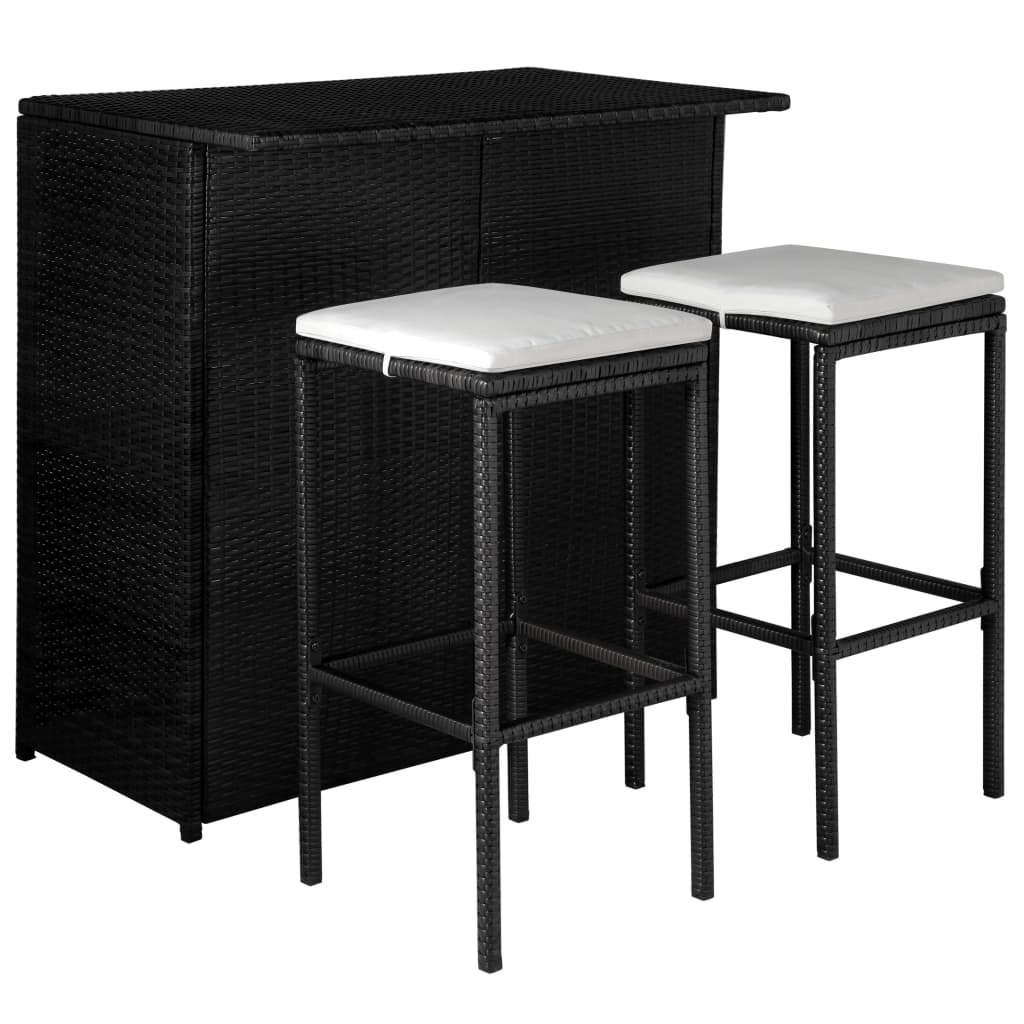 vidaXL Set mobilier bistro cu perne, 3 piese, negru, poliratan