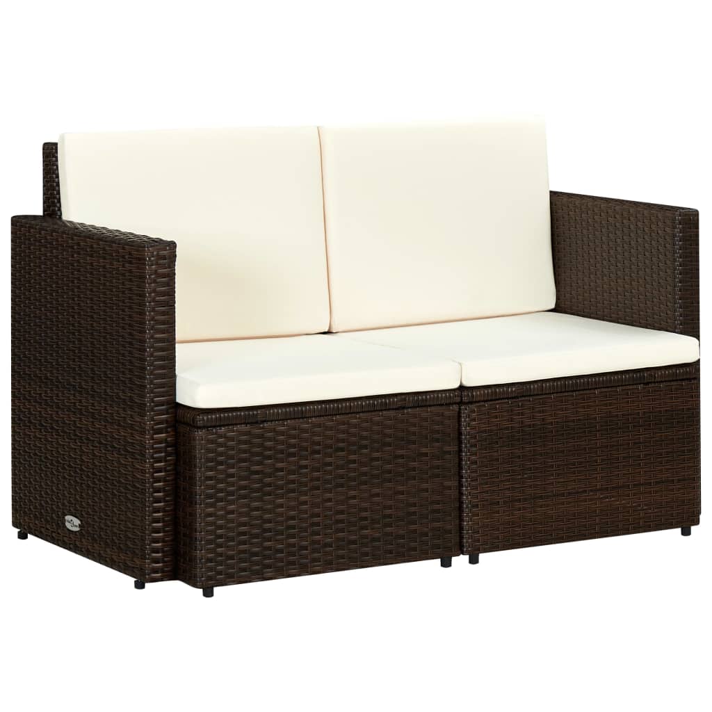 vidaXL 2-Sitzer-Gartensofa mit Auflagen Braun Poly Rattan